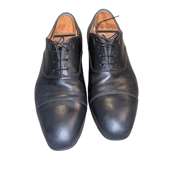 SANTONI ITALY BLACK LEATHER CAP TOE OXFORD SHOES SIZE 10.5 EE 392055